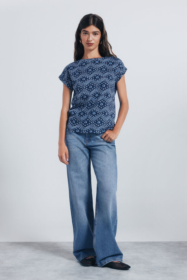 Springfield Camiseta botones hombro estampada azul