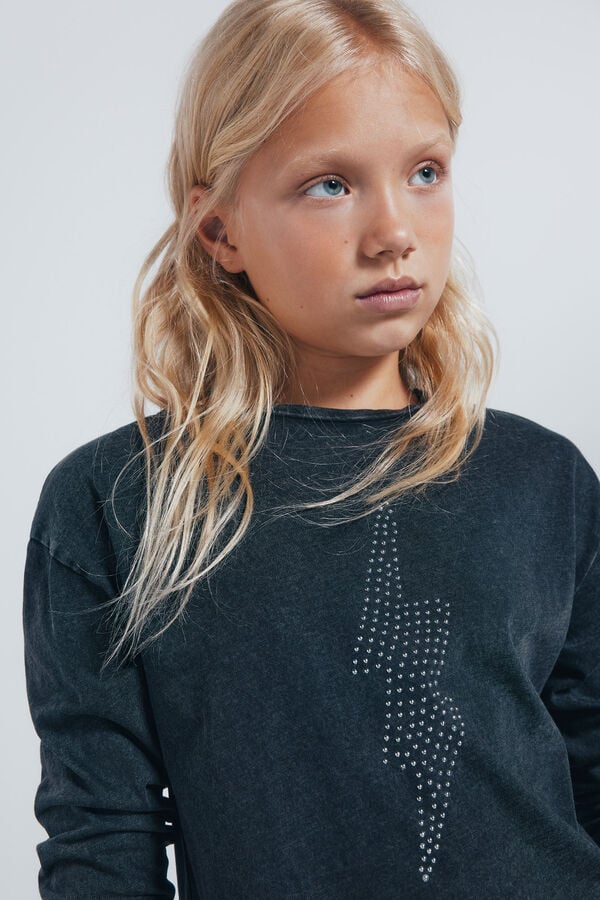 Springfield Kids Camiseta manga larga rayo diamantes ni&ntilde;a gris