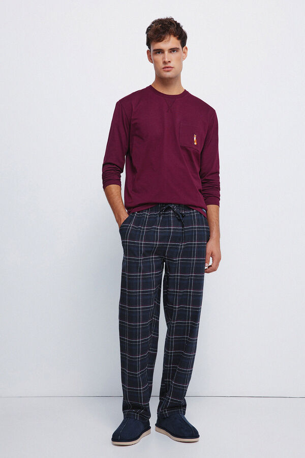 Springfield Pijama comprido com cal&ccedil;a fannel xadrez gren&aacute; estampado