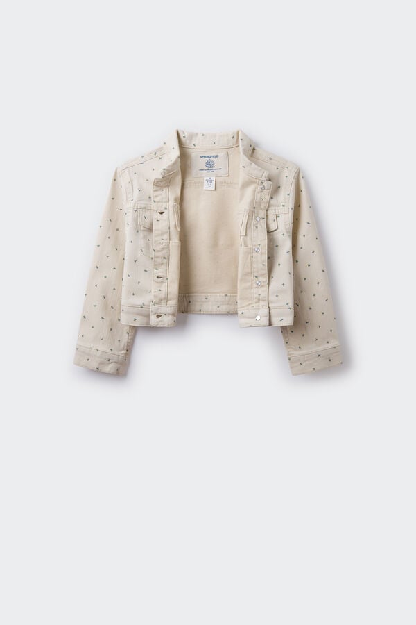 Springfield Kids Chaqueta denim estampada ni&ntilde;a beige