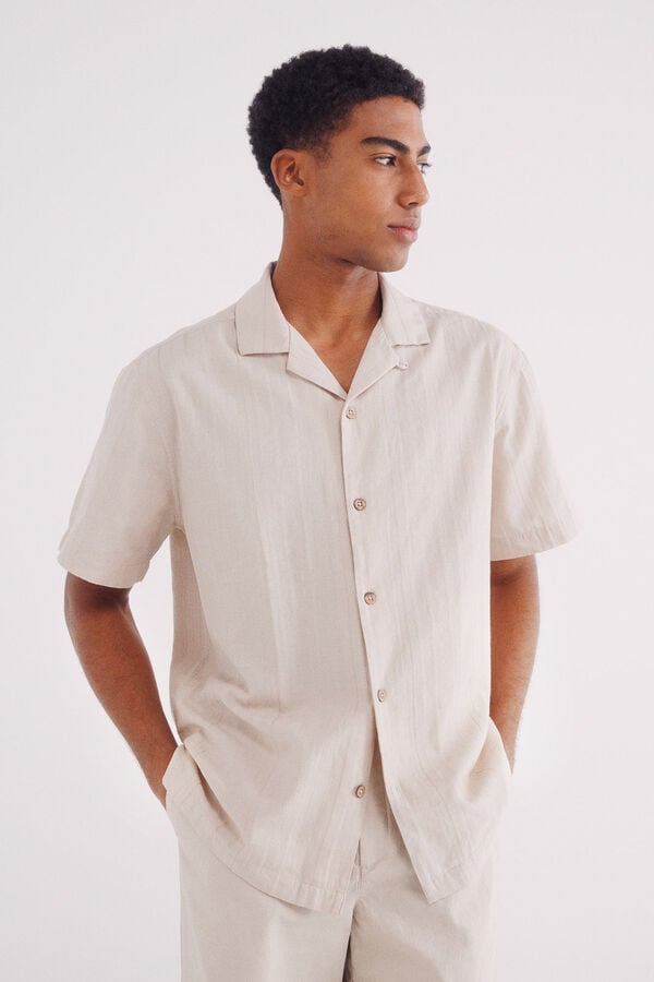 Springfield Camisa manga corta jacquard ligero beige