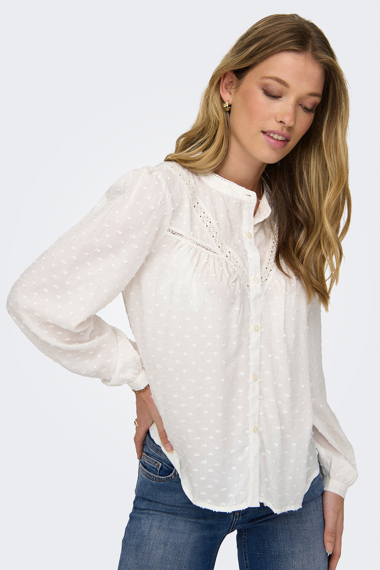 JDY Camisa de manga larga con detalles de encaje en el pecho