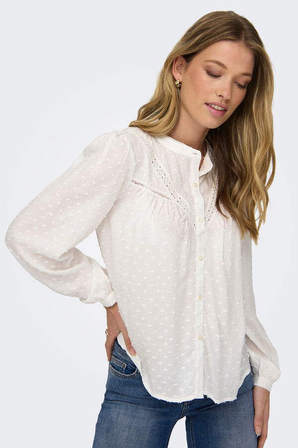 JDY Camisa de manga larga con detalles de encaje en el pecho blanco