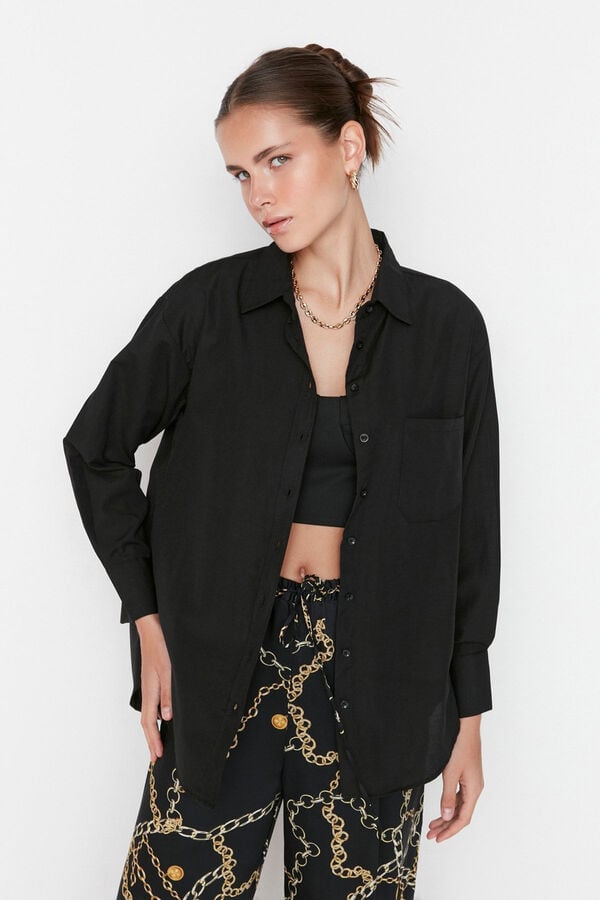 Trendyol Camisa de algod&atilde;o preto