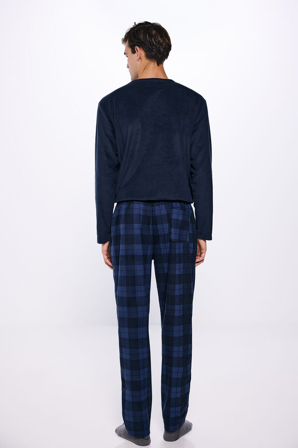 Springfield Set pijama largo franela cuadros azul