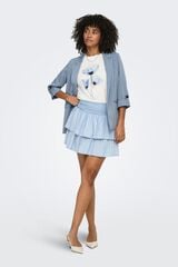 Only Saia curta com folhos em tencel azul