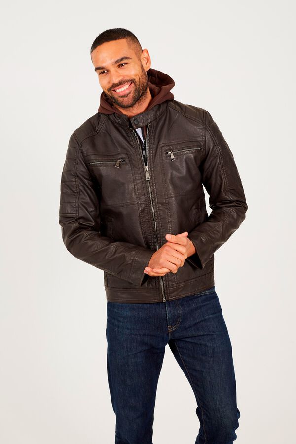 Brave Soul Chaqueta efecto piel con capucha tostado