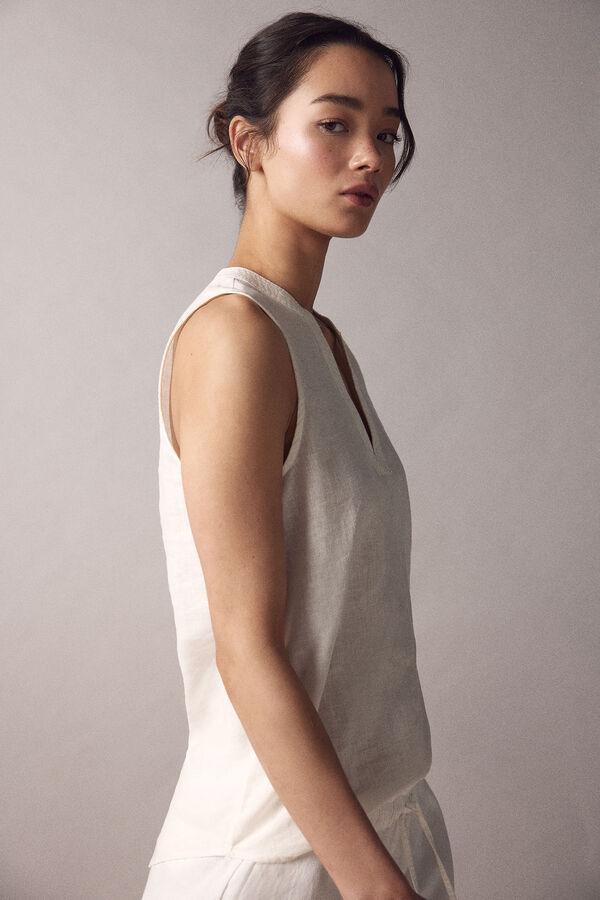 Springfield Blusa Sem Mangas Algod&atilde;o Linho branco