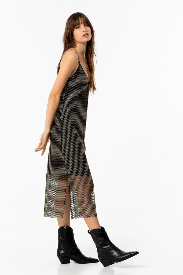 Tiffosi Vestido Comprido de Grelha com L&uacute;rex amarelo