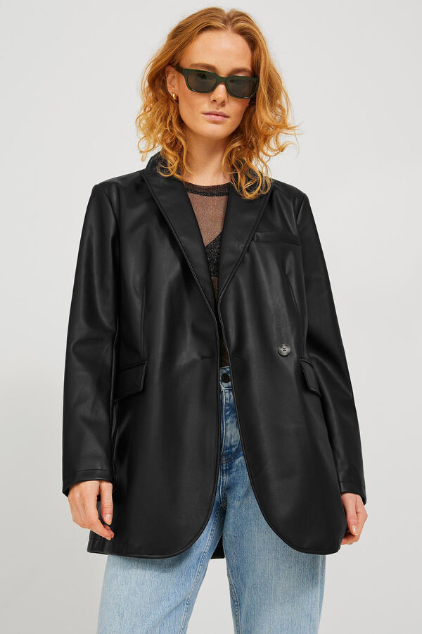 Springfield Blazer regular efeito pele preto