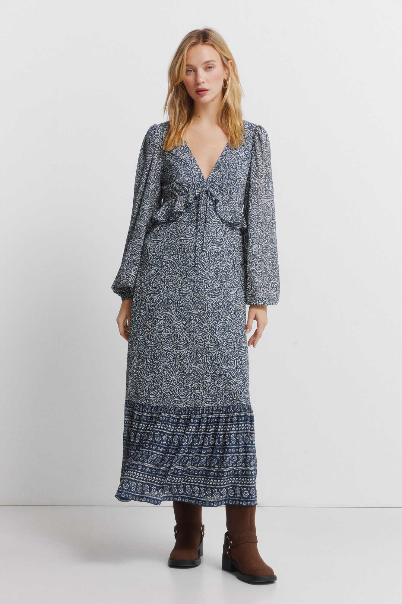 Springfield Vestido midi volante cintura