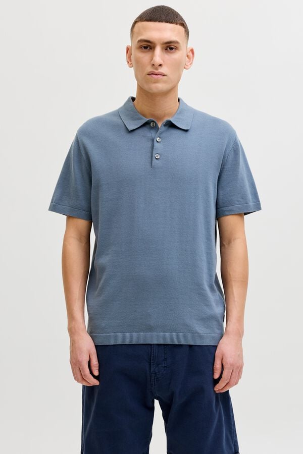 Jack & Jones Polo de malha regular fit em algod&atilde;o cinzento