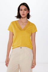 Springfield Camiseta Escote Pico Crochet amarillo