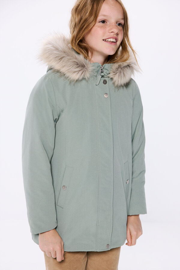 Springfield Kids Parka de pele com capuz de menina verde