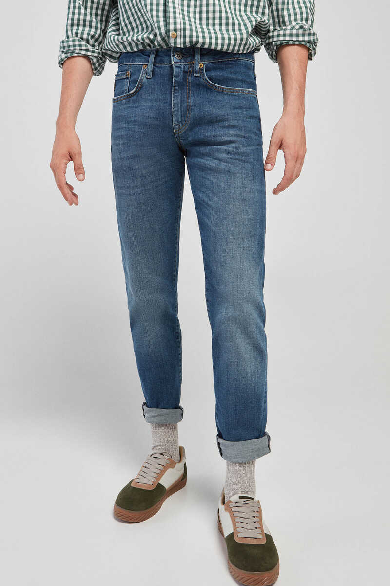 Springfield Jeans retos e entalhados de algodão orgânico Vintage azulado
