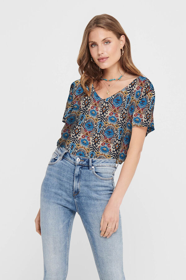 JDY T-shirt de manga curta estampada bege