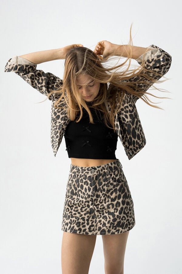 Tiffosi Young Falda-Pantal&oacute;n vaquera de leopardo negro