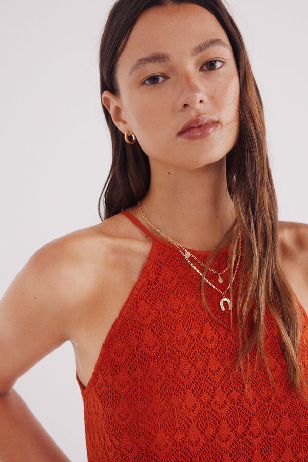 Springfield crochet de halter com decote vermelho