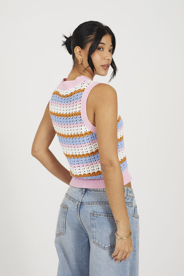 Brave Soul Chaleco de punto a rayas rosa
