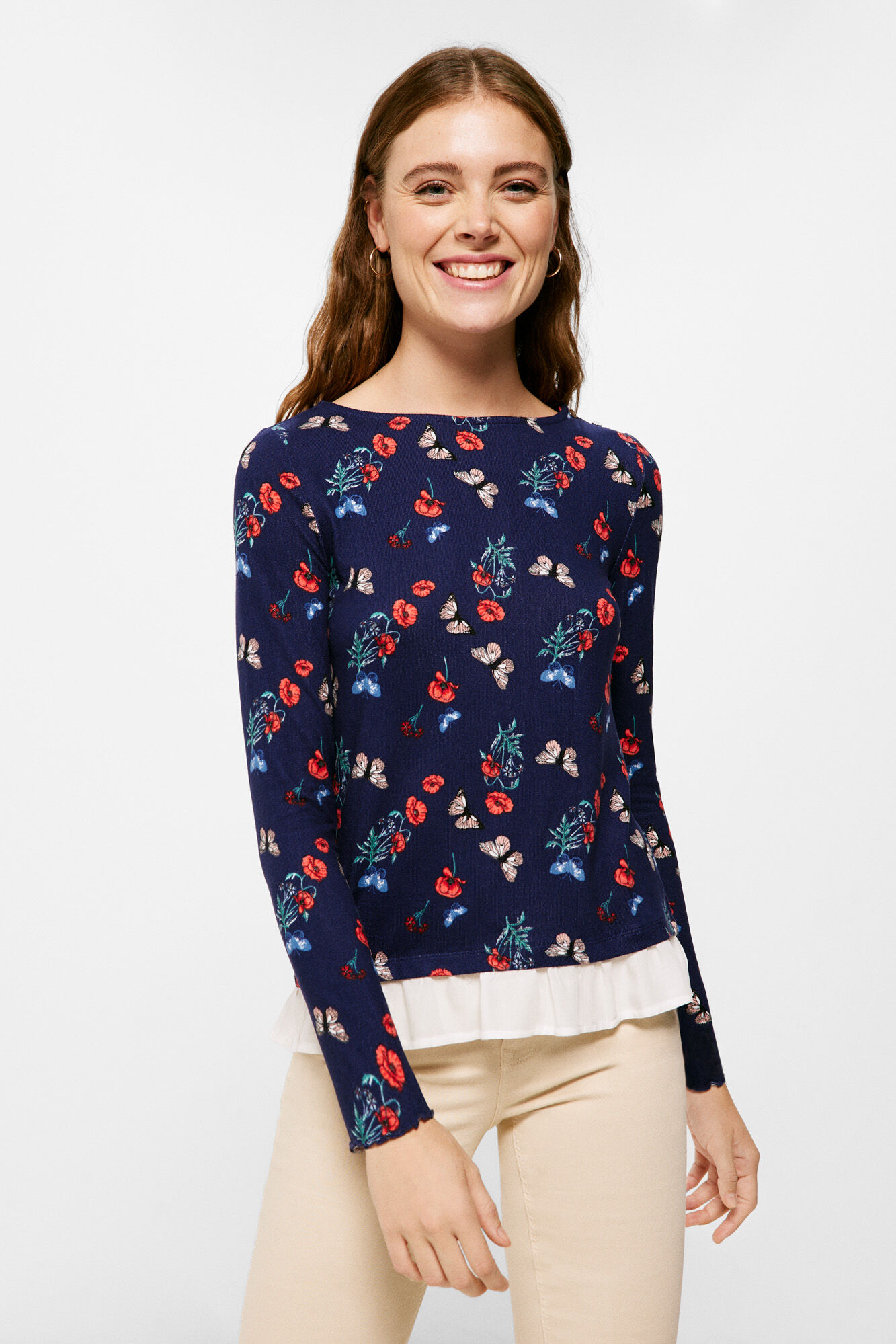 Springfield Camiseta Bimateria Cuello Barco