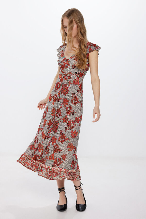 Springfield Vestido midi botones estampado beige