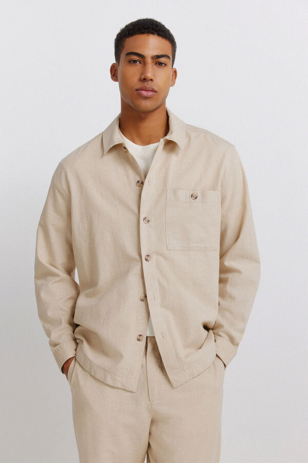 Springfield Sobrecamisa de linho com bolso bege