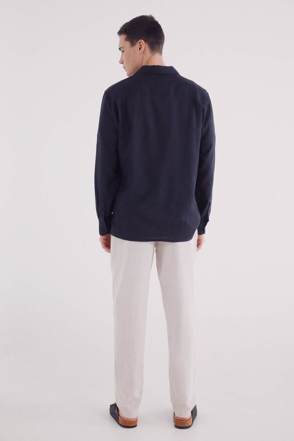 Springfield Calça estruturada em linho slim fit bege