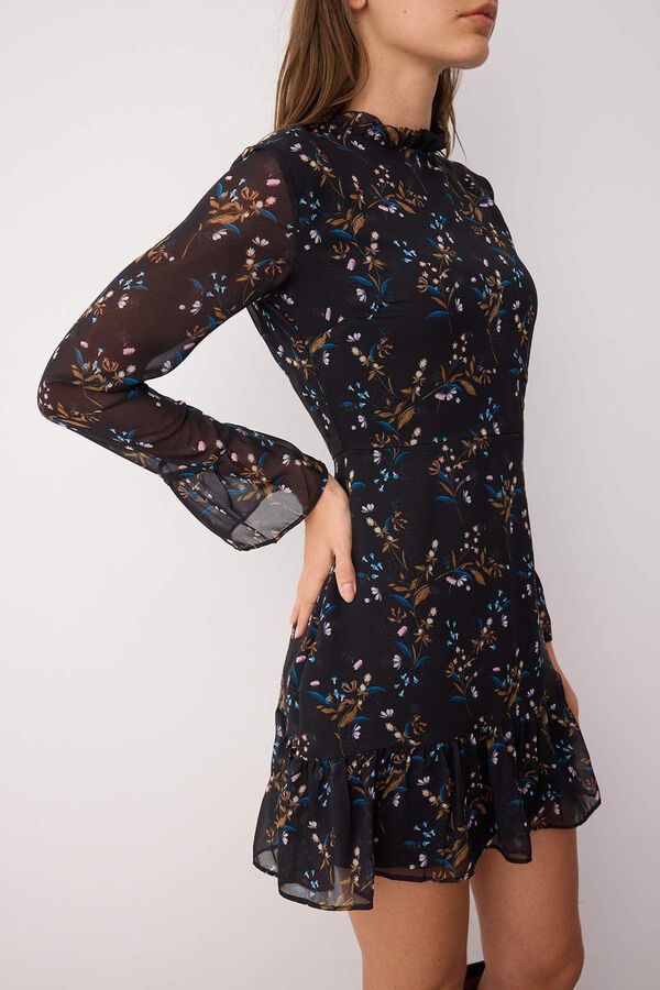 Trendyol Vestido corto de cuello alto negro