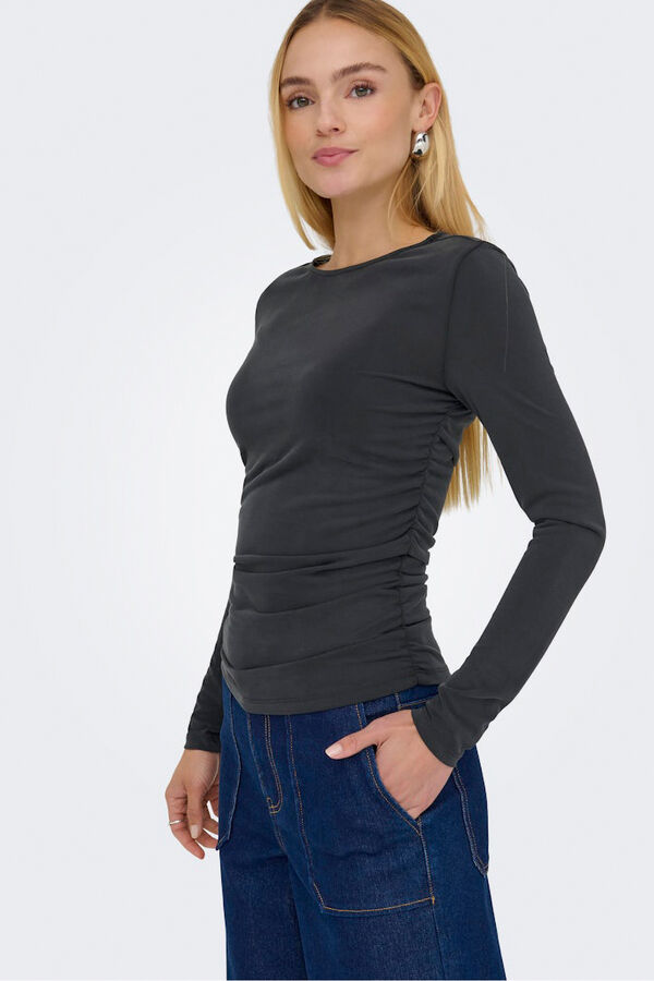 Only Top fruncido manga larga negro