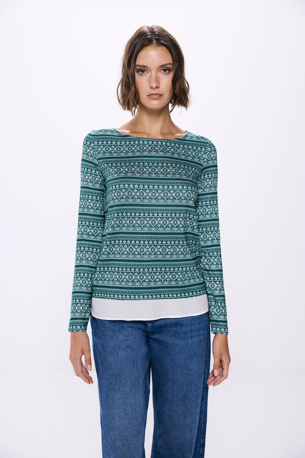 Springfield Camiseta com borda combinada verde