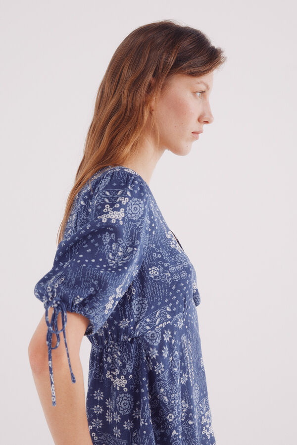 Springfield Blusa lazos mangas estampada turquesa