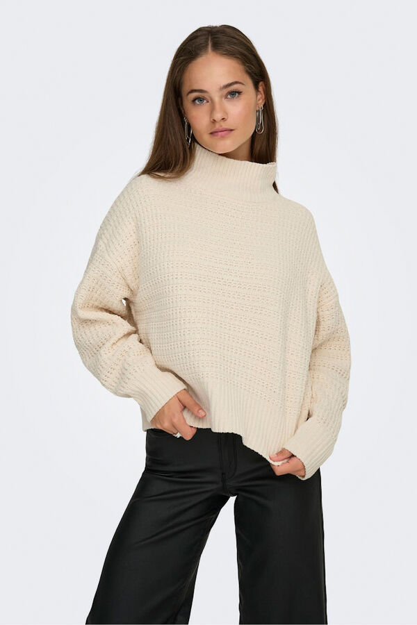 Only Jersey pointelle cuello alto beige