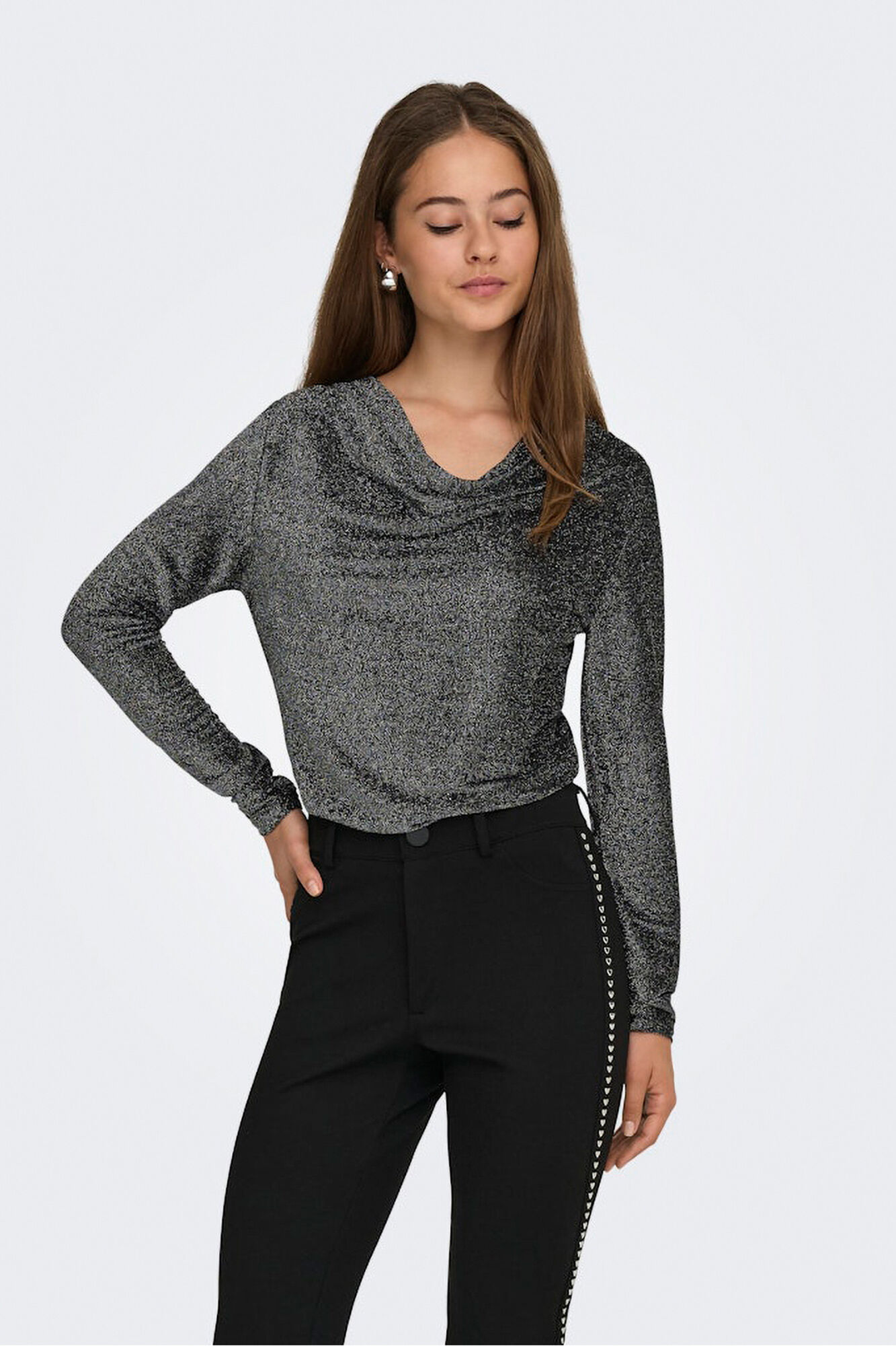 Only Top drapeado com glitter