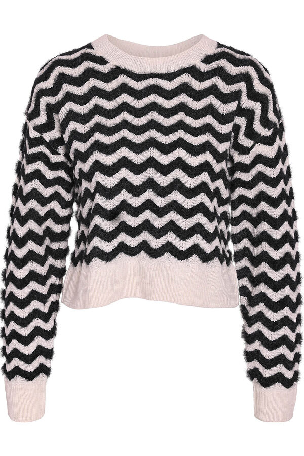 Noisy May Jersey de rayas en zigzag cuello redondo y corte regular blanco