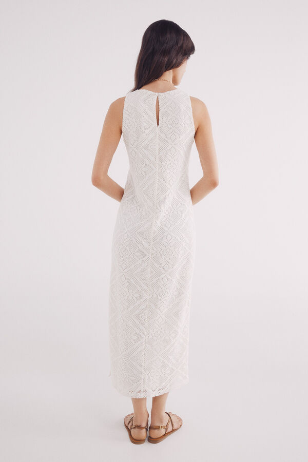 Springfield Vestido midi estructura rombos flores beige