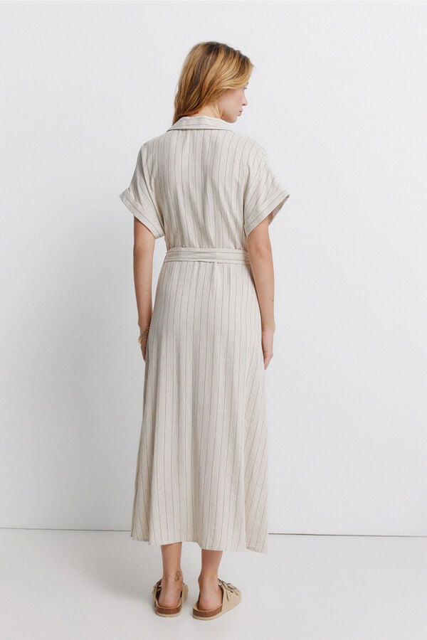 Springfield Vestido lino  camisero rayas marfil