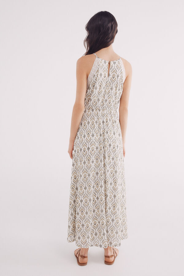 Springfield Vestido midi estampado &eacute;tnico beige