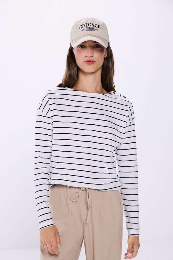 Springfield Camiseta cuello barca botones beige