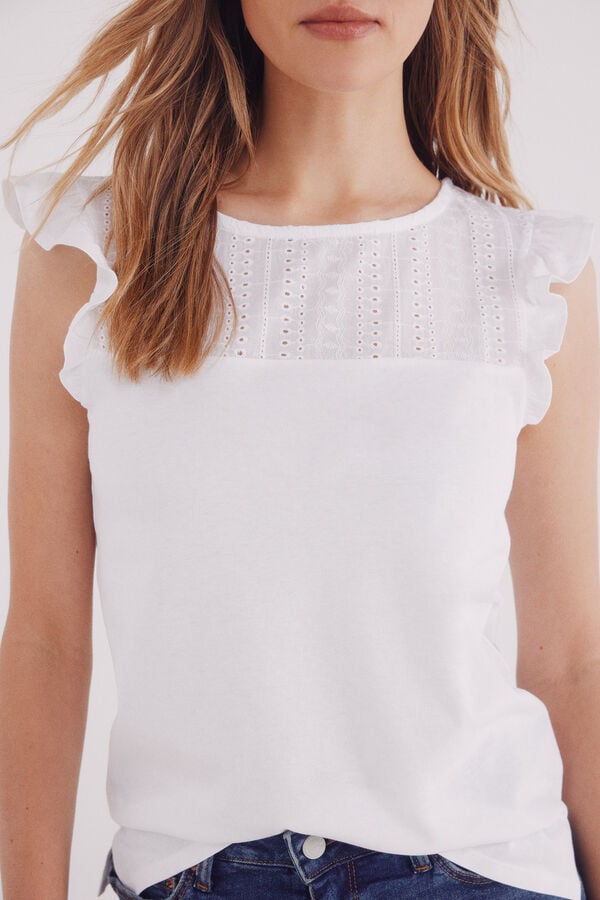 Springfield Camisa bordada com babados branco