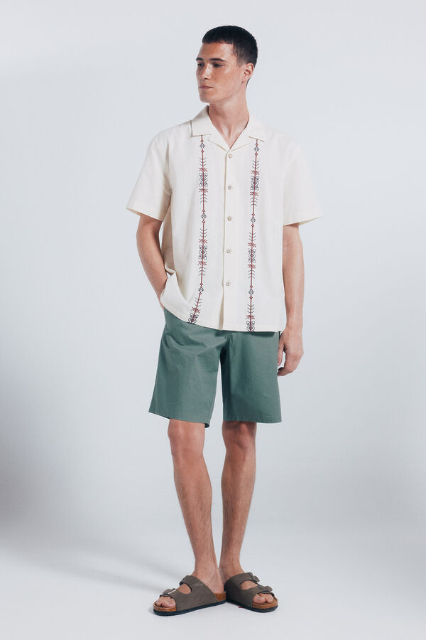 Springfield Camisa manga corta bowling bordado posicional blanco