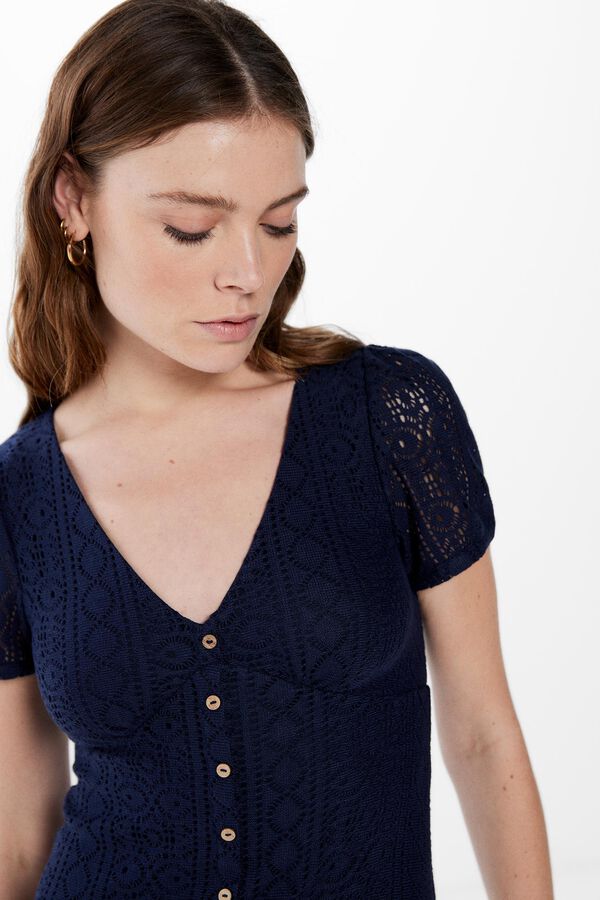 Springfield Vestido Midi Crochet Botones azul