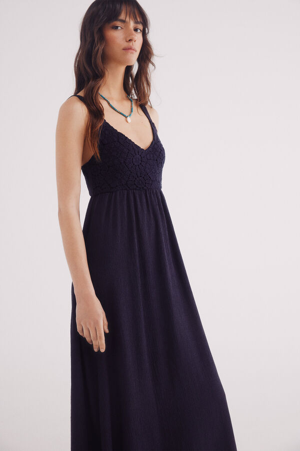 Springfield Vestido midi combinado crochet azul