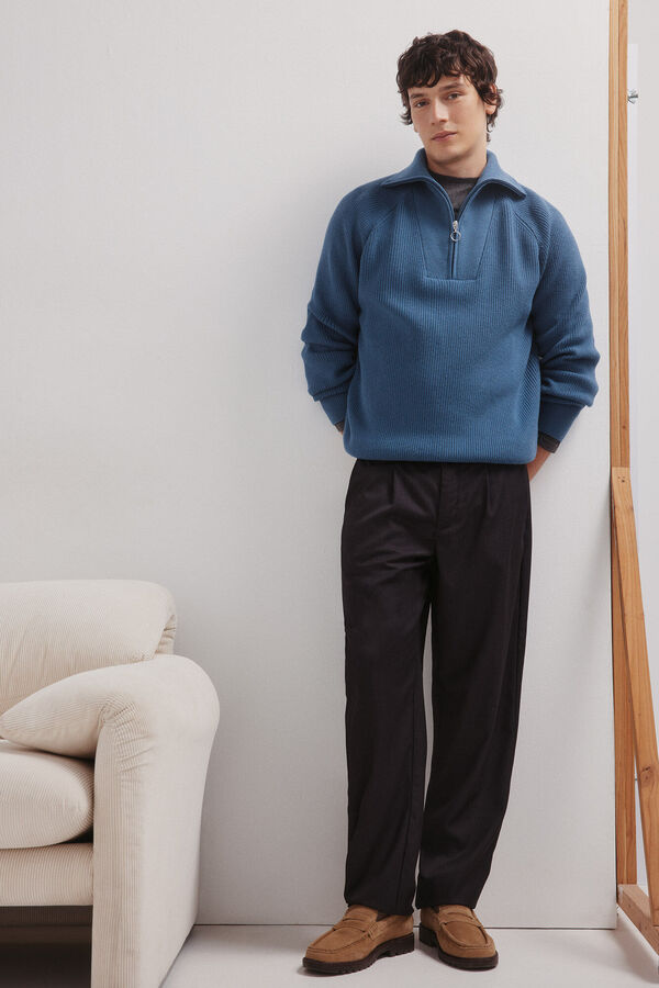 Springfield Camisola moderno com gola na fecho-&eacute;clair azul