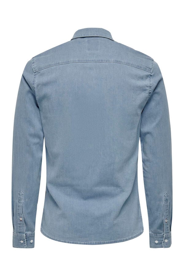 Only & Sons Camisa de chambray con cuello clásico azul
