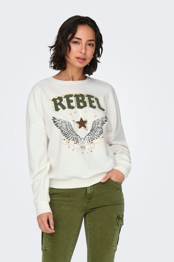 Only Sudadera con dibujo frontal blanco