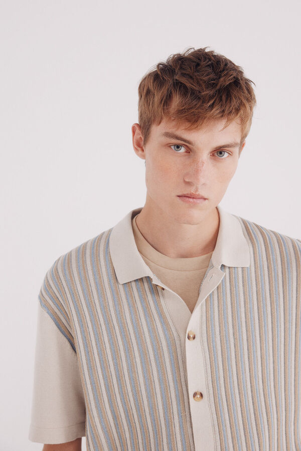 Springfield Cardigan de riscas manga curta verticalmente bege