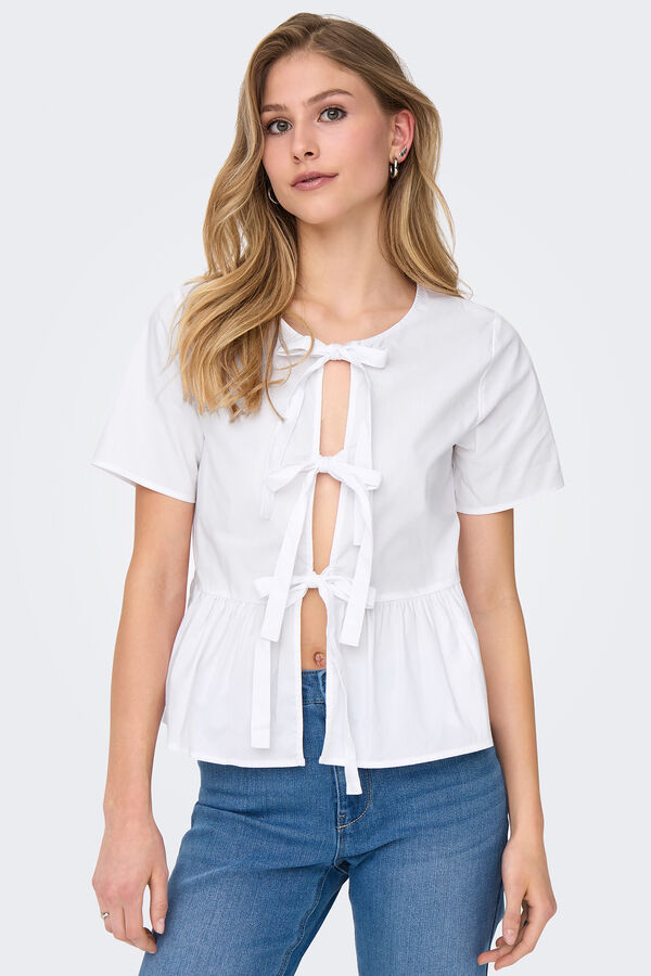JDY Blusa de manga curta com la&ccedil;os branco
