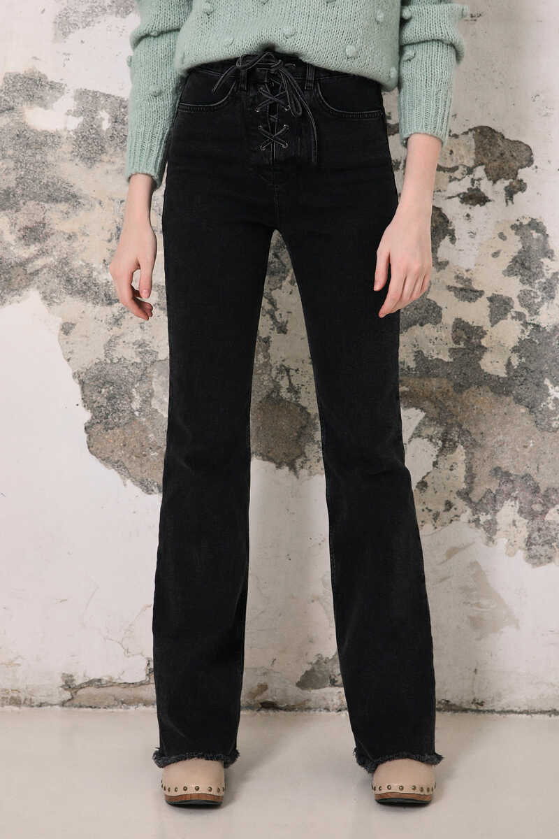 Springfield Jeans ziguezague flare algodão orgânico preto