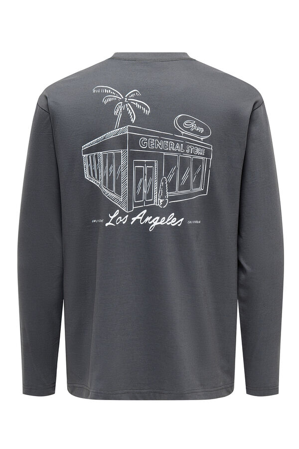 Only & Sons T-shirt de manga comprida com estampa nas costas cinzento