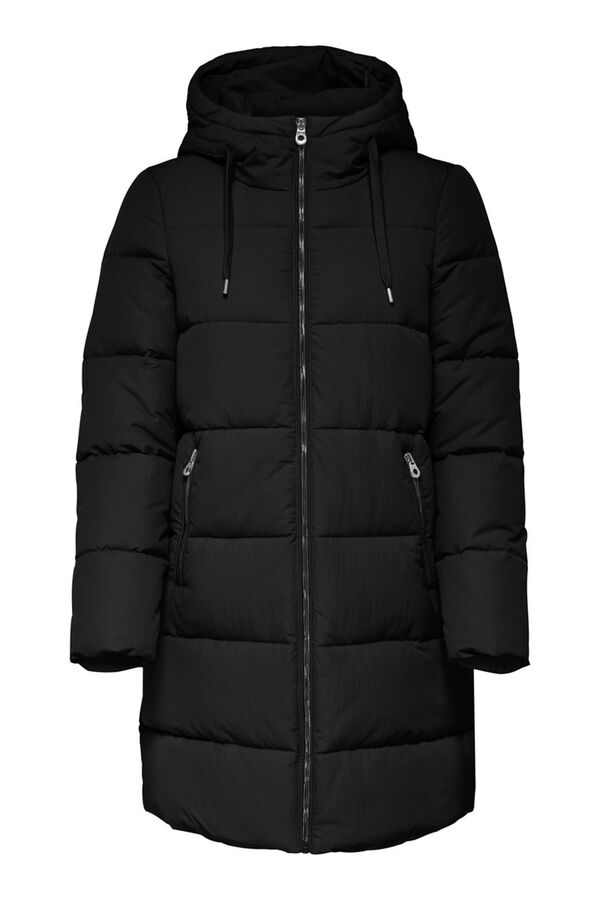 Only Abrigo acolchado largo con capucha negro